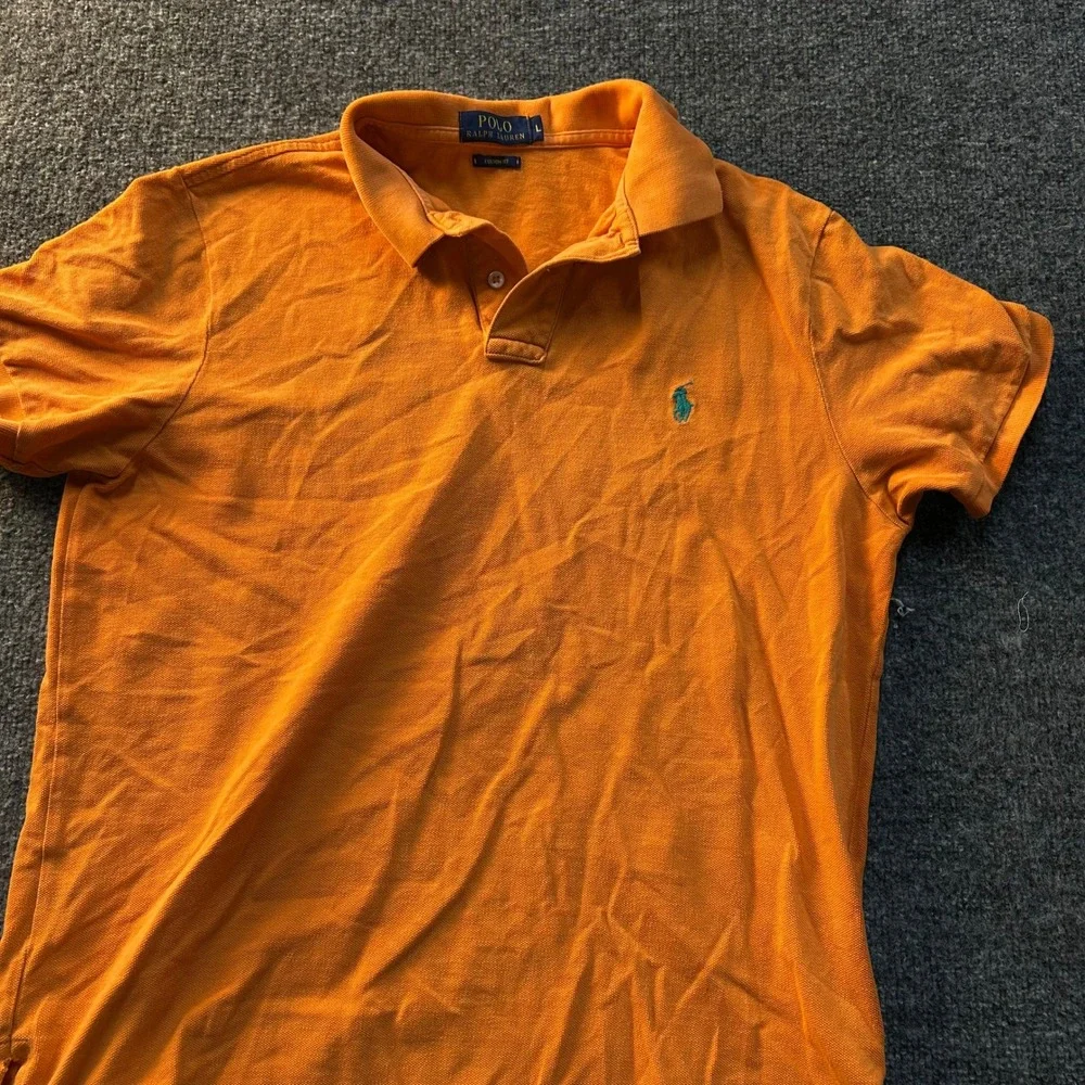 Polo Ralph Lauren Polo Mens Size L Orange Custom Fit Short Sleeve Teal Pony Logo